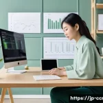 콘텐츠 제작 직업으로의 가능성 - A modern Japanese digital content creator workspace featuring a young professional woman sitting at ...