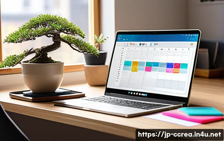 콘텐츠 크리에이터가 활용할 수 있는 무료 도구 - A modern Japanese home office setup for a content creator, featuring a sleek laptop displaying Trell...